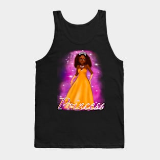 Black anime princess  ! black girl with Afro hair, green eyes, dark brown skin, pink background, Princess, Hair love ! Tank Top